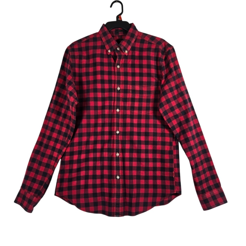 J.Crew Slim Oxford Shirt Mens Medium Red Buffalo Plaid Long Sleeve Button Down‎